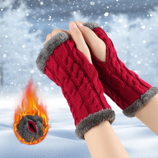 Guantes de Invierno Tejidos sin Dedos - Lana Térmica Gruesa para Mujer