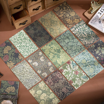 Set of 60 sheets of retro artistic decorative paper with 20 unique floral and botanical patterns in red, maroon, and gold. - Image 11