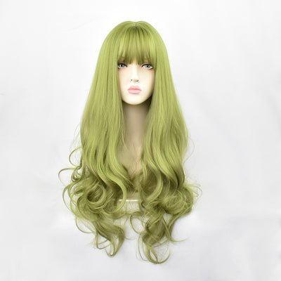 Peluca Ondas Grandes Verde Menta con Flequillo Aéreo - Elegancia Moderna