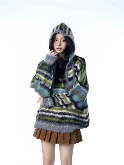 Bufanda Gorro Suéter Mohair a Rayas - Estilo Desenfadado para Mujer - Image 19