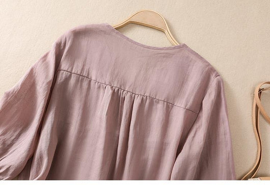 Blusa Suelta de Algodón y Lino con Cuello V - Image 44