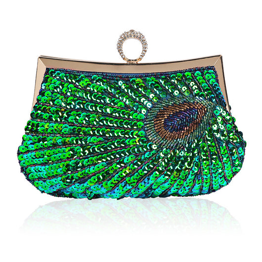 Bolso de Cena con Anillo de Cuentas Pavo Real Hecho a Mano - Image 13
