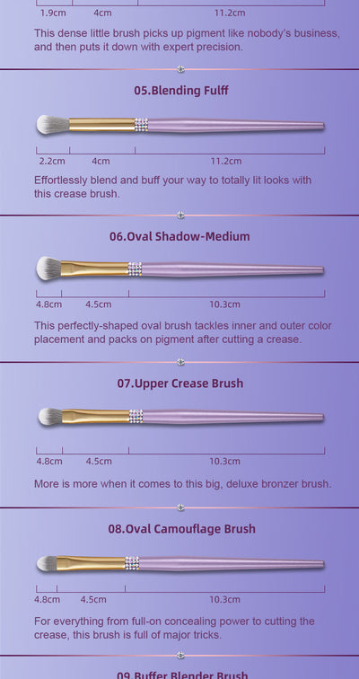 Set de 10 Brochas de Maquillaje Púrpura Lila con Detalles de Diamante - Image 15