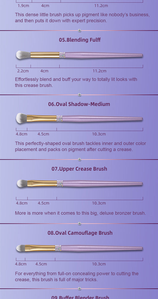 Set de 10 Brochas de Maquillaje Púrpura Lila con Detalles de Diamante - Image 15