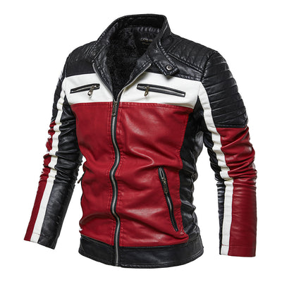 Chaqueta de Cuero Premium con Bloques de Color y Forro de Terciopelo - Image 16