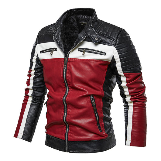 Chaqueta de Cuero Premium con Bloques de Color y Forro de Terciopelo - Image 16