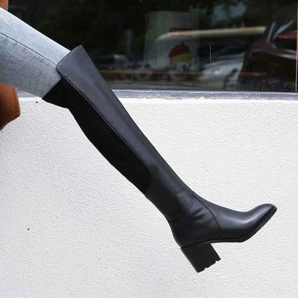 Botas Altas de Caña Larga con Tacón Grueso - Estilo Ecuestre