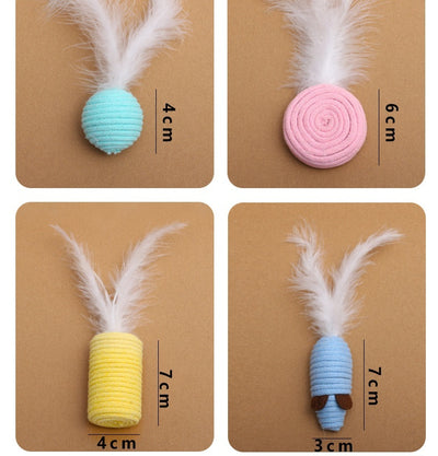 7-piece cat toy gift set with mouse, feather wands, and string-wrapped toys in a brown cardboard box. - Image 13