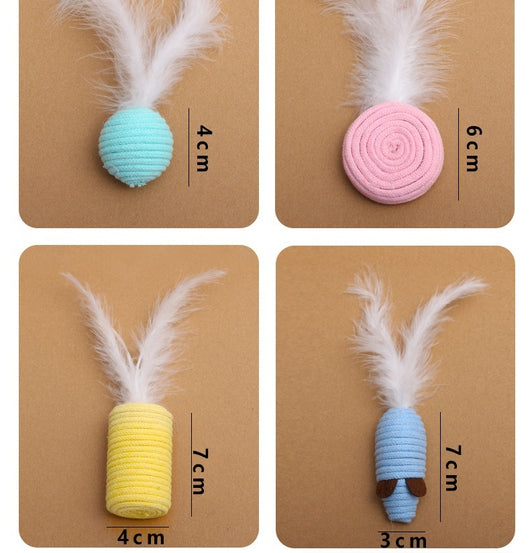 7-piece cat toy gift set with mouse, feather wands, and string-wrapped toys in a brown cardboard box. - Image 13