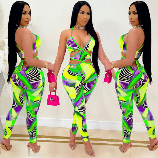 Jumpsuit Estampado Sexy para Discoteca con Amarres Cruzados - Image 5