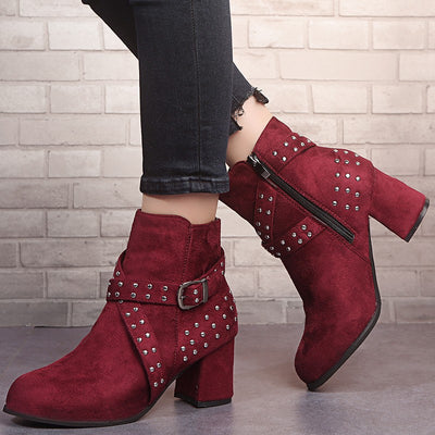 Botas Tobilleras de Tacón Alto en Gamuza con Hebilla - Otoño Invierno - Image 10