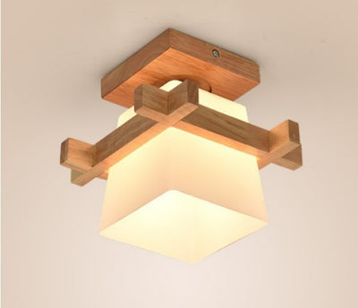 Lámpara de Techo Minimalista Tic-tac-toe en Vidrio y Madera Maciza Estilo Rústico Moderno - Image 6