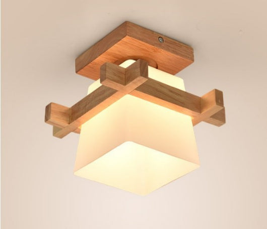 Lámpara de Techo Minimalista Tic-tac-toe en Vidrio y Madera Maciza Estilo Rústico Moderno - Image 6