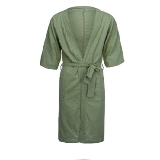 Bata de Lino Larga Unisex de Color Sólido - Pijama Cómodo para Casa - Image 15