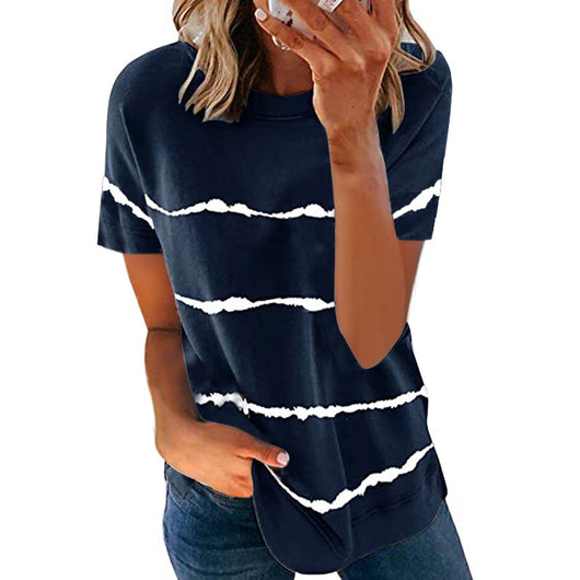 Blusa Rayada Suelta de Manga Corta - Image 3