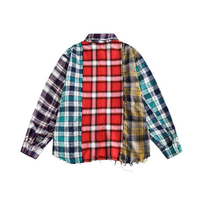 Camisa de Manga Larga Cuadros Mosaico Multicolor con Flecos para Hombre - Image 14