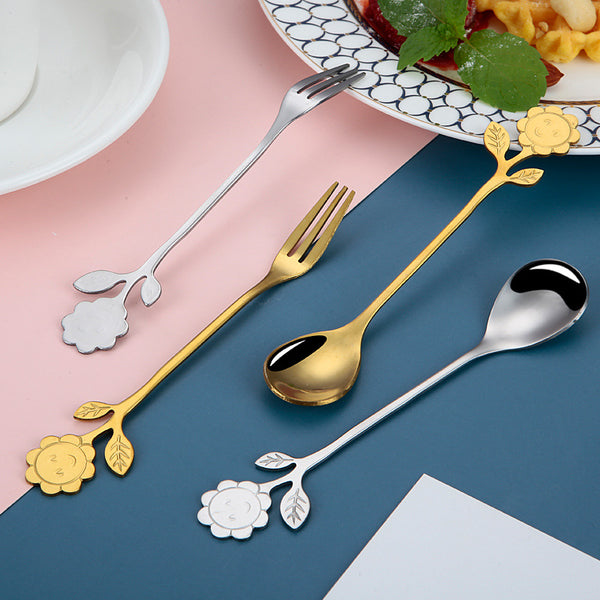 Colher de Aço Inoxidável Estilo Japonês com Design de Girassol
