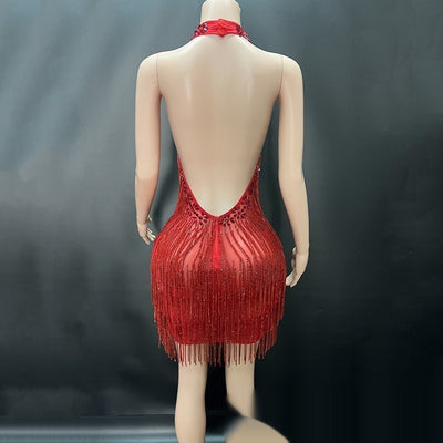 Vestido de Vacaciones Espalda Descubierta con Detalles de Diamantes - Image 14