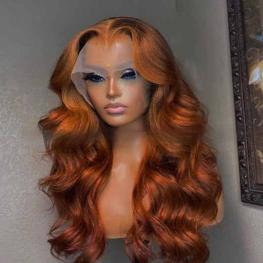 Peluca Frontal de Encaje Onda Grande Color Jengibre - Lista para Usar