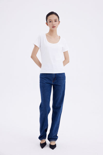 Jeans Rectos Azul Oscuro para Mujer - Estilo Simple y Versátil - Image 14
