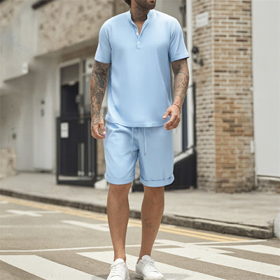 Camiseta Henley Manga Corta Suelta para Hombre - Estilo Casual - Image 29