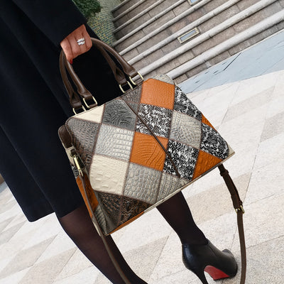 Bolso de Hombro Patchwork con Contraste de Colores