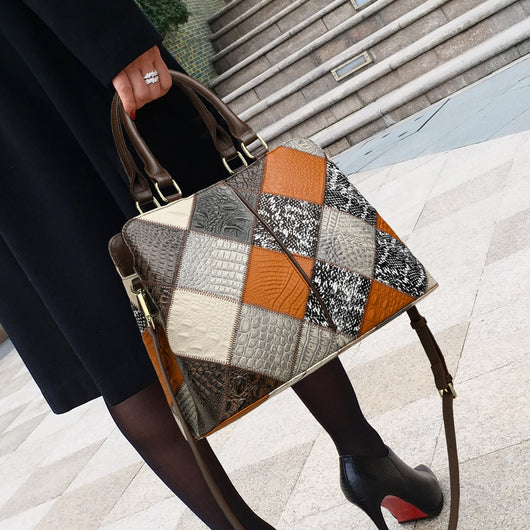 Bolso de Hombro Patchwork con Contraste de Colores