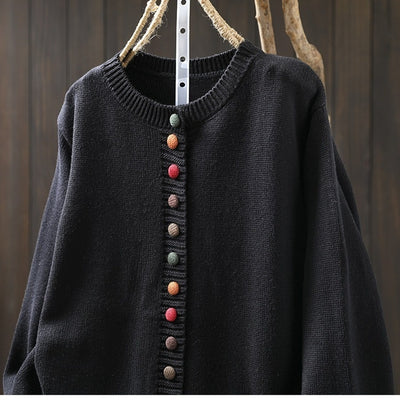 Cardigan de Algodón con Botones Coloridos - Corte Holgado y Efecto Adelgazante - Image 11