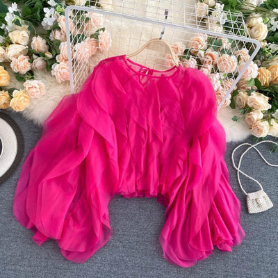 Blusa Elegante de Chifón con Volantes Superpuestos - Image 4