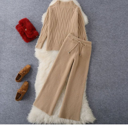 Conjunto de Dos Piezas: Suéter Tejido Elegante y Pantalón Ancho - Image 10