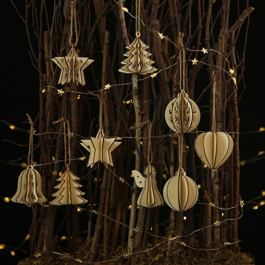 Colgante Planeta Tridimensional de Madera con Estrella de Cinco Puntas