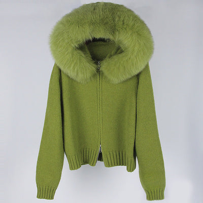 Abrigo de Primavera para Mujer con Cuello de Zorro Real y Capucha - Image 18