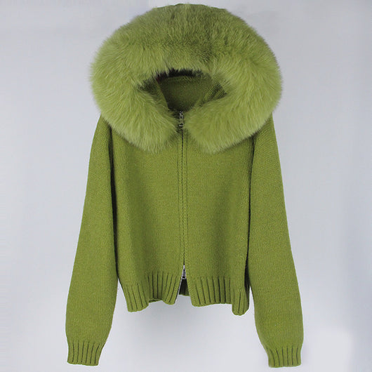 Abrigo de Primavera para Mujer con Cuello de Zorro Real y Capucha - Image 18
