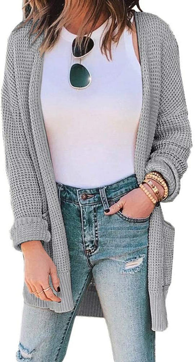 Cardigan Tejido Waffle con Bolsillos y Cuadros en Colores Lisos - Image 18