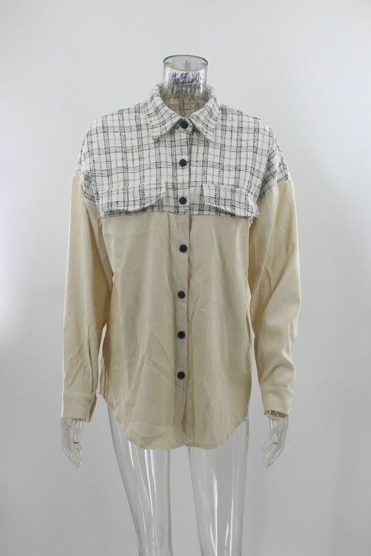 Chaqueta de Pana para Mujer con Cuadros y Bolsillos - Manga Larga Casual - Image 9