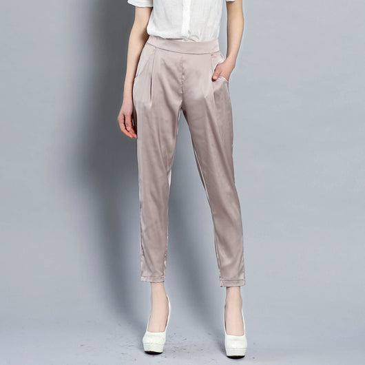 Pantalones Casuales Talla Grande Elásticos de Satén para Mujer - Image 14
