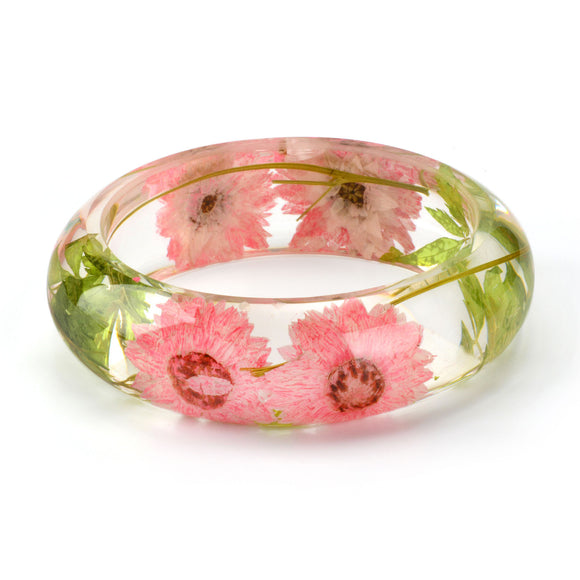 Pulsera de Resina Epoxi con Flores Secas y Cristales AB
