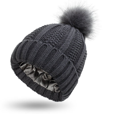 Gorro Tejido de Invierno con Pompón de Pelaje Sintético para Mujer - Image 20