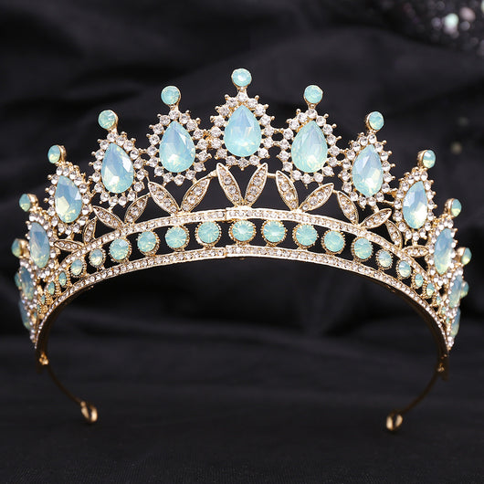 Corona Nupcial de Cristal Verde Brillante con Aleación y Incrustaciones - Image 14