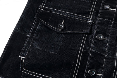 Chaqueta Denim Vintage con Paneles Texturizados para Hombre - Image 10
