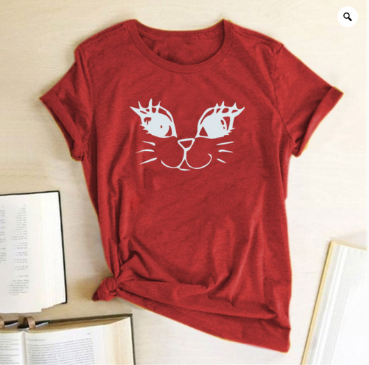 Playera Manga Corta Cuello Redondo Estampado Gato para Mujer - Image 9