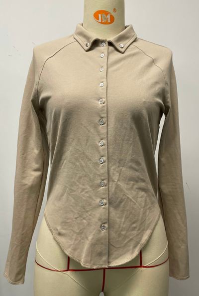 Blusa Manga Larga Ajustada de Algodón Liso para Mujer - Image 2