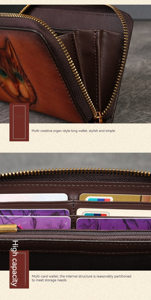 Monedero de Cuero Genuino con Diseño de Gato y Múltiples Espacios para Tarjetas - Image 12