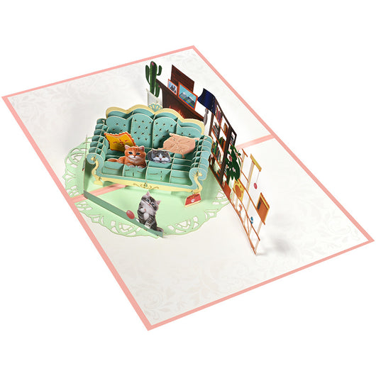 Tarjeta de Felicitación 3D Artesanal con Gato - Regalo Handmade en Sofá - Image 4