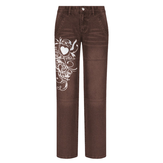 Pantalones Sueltos Talle Bajo con Pliegues y Estampado de Corazones - Image 8