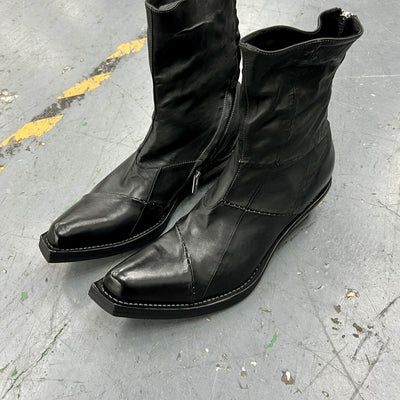 Botas Vaqueras Patchwork Retro con Costura Oscura y Punta Cuadrada - Image 2