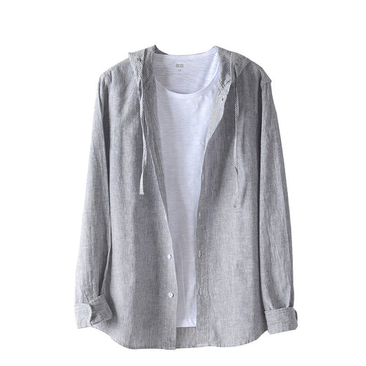 Camisa Casual con Capucha de Algodón y Lino para Hombre - Image 5