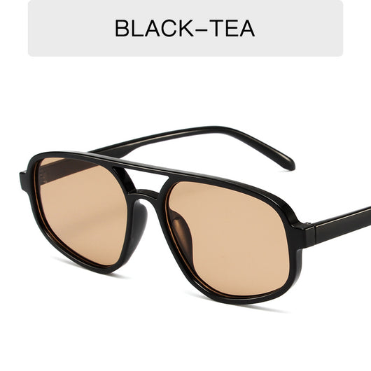 Men's fashion tortoise shell double beam sunglasses with brown oval lenses on a white background. - Image 4