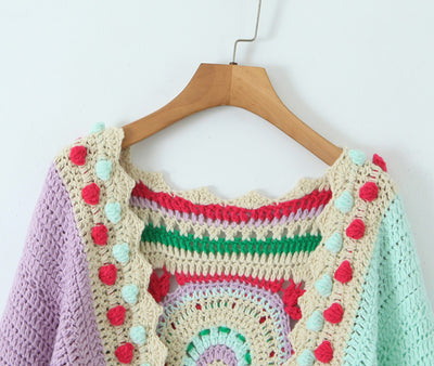 Suéter Tejido a Mano Jacquard Combinado - Manga Larga Estilo Vacacional - Image 20