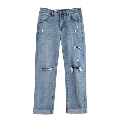 Pantalones Vaqueros Rotos Hombre Estilo Retro Japonés Cintura Suelta Pierna Recta - Image 6